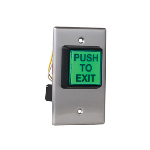 CM-30EE GREEN PUSHBUTTON, SGL GANG, "PUSH TO EXIT" TEXT